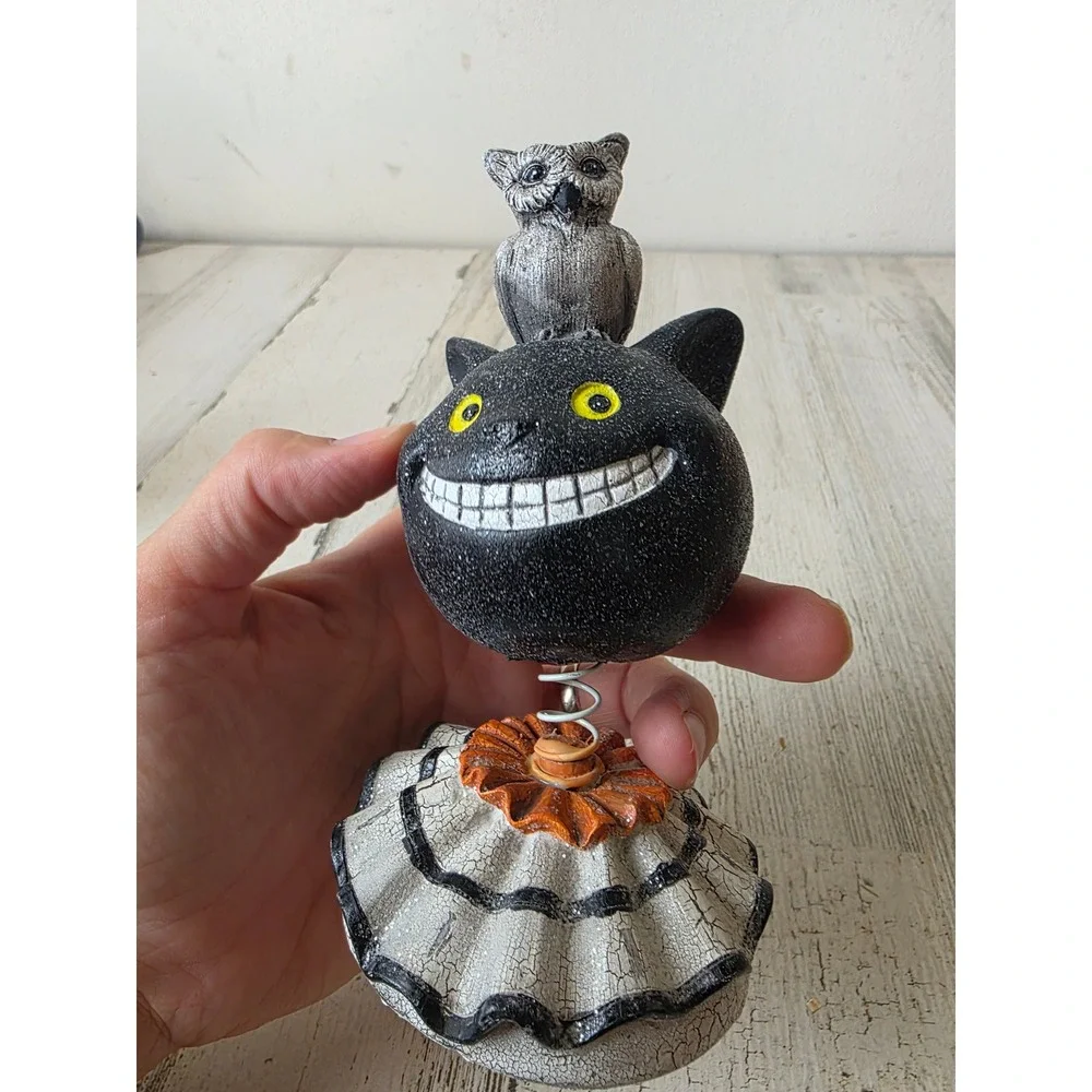 Glitter bobblehead cat owl Halloween crackle statue figurine decor